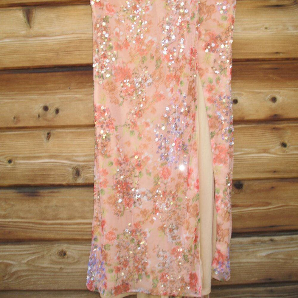 NWT Mac Duggal FLORAL PRINT SEQUINED PUFF SLEEVE GOWN 93547 - Picture 9 of 13